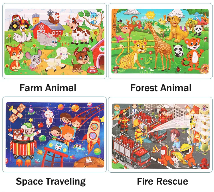 New 30 Pieces Wooden Puzzles Cartoon Animal Traffic Tangram Wood 3d Puzzle Montessori Educational Toys for Children Gifts