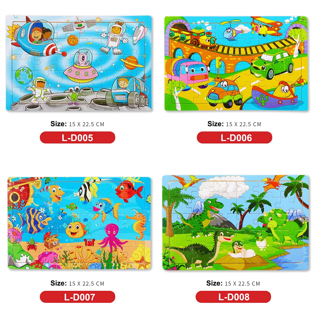 Economy 30piece Montessori 3D Puzzle Cartoon Animal Wooden Jigsaw Puzzle Board Game Educational Toys For Children Gifts