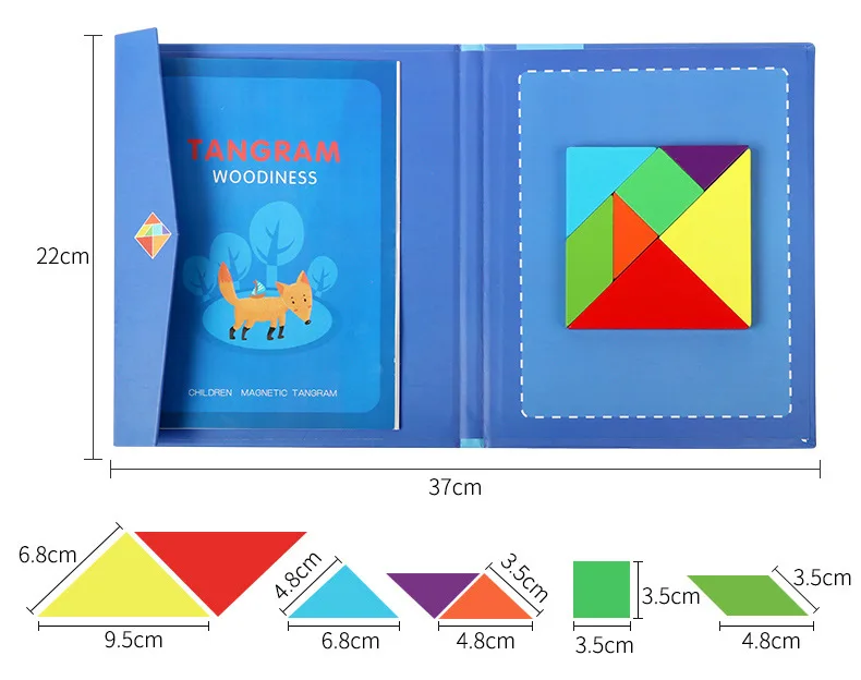 Kids Wooden Jigsaw Magnetic Tangram Puzzle Book Educational Toys Children Portable Montessori Learning Intelligence Baby Gift