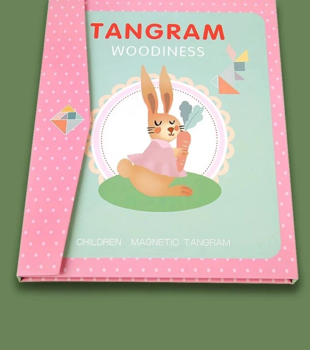 Kids Wooden Jigsaw Magnetic Tangram Puzzle Book Educational Toys Children Portable Montessori Learning Intelligence Baby Gift - Image 3