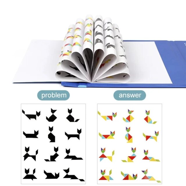 Kids Wooden Jigsaw Magnetic Tangram Puzzle Book Educational Toys Children Portable Montessori Learning Intelligence Baby Gift - Image 5