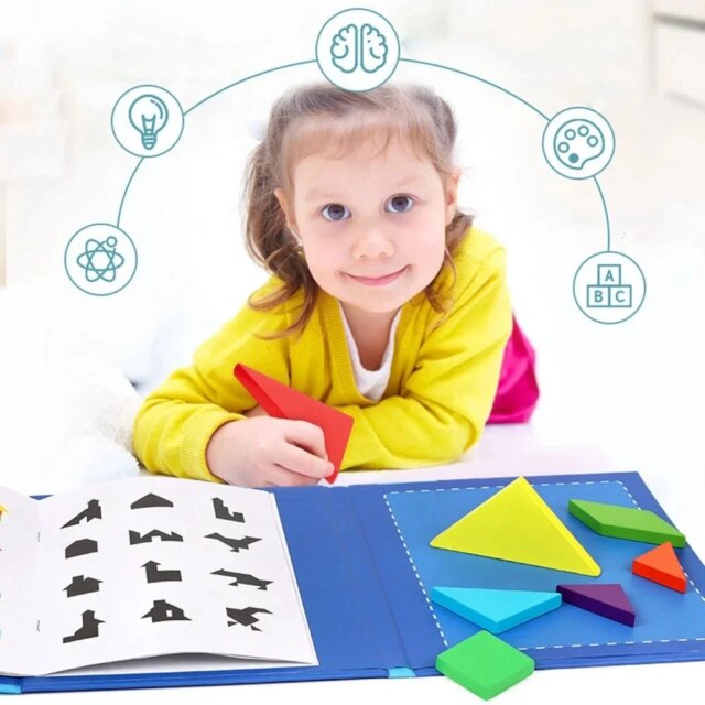 Kids Wooden Jigsaw Magnetic Tangram Puzzle Book Educational Toys Children Portable Montessori Learning Intelligence Baby Gift - Image 4
