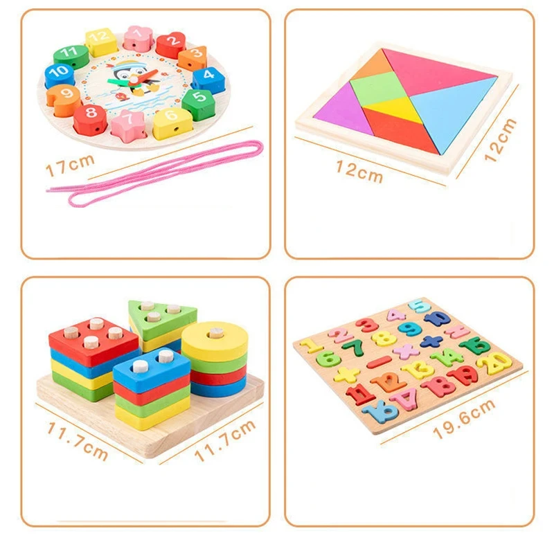 Montessori Wooden Education Toys Baby Rattle Toys Learning Games For Childern 1 to 2 Years Old Development Toys Jigsaw Puzzle