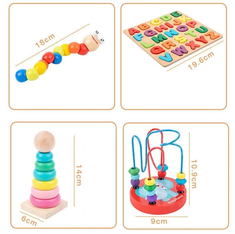 Montessori Wooden Education Toys Baby Rattle Toys Learning Games For Childern 1 to 2 Years Old Development Toys Jigsaw Puzzle