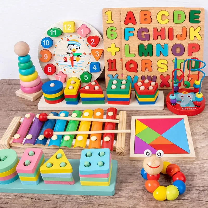 Montessori Wooden Education Toys Baby Rattle Toys Learning Games For Childern 1 to 2 Years Old Development Toys Jigsaw Puzzle