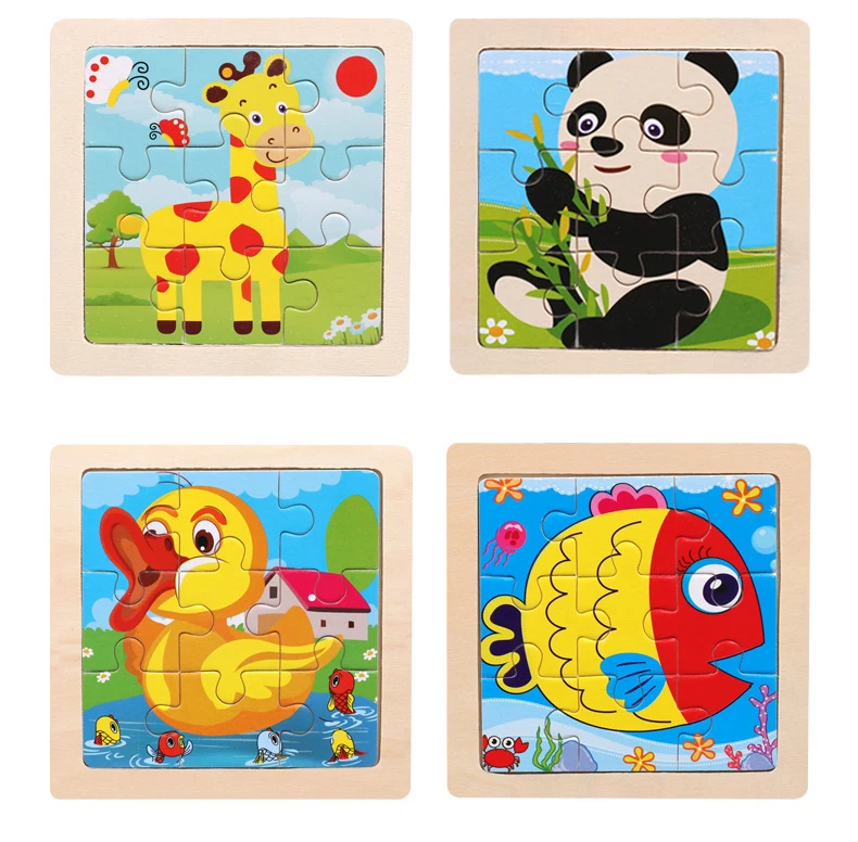 11x11cm Baby Montessori Toys Wooden Puzzle Cartoon Animal Fruit Vehicle 3d Puzzle Game Educational Jigsaw Toys For Children