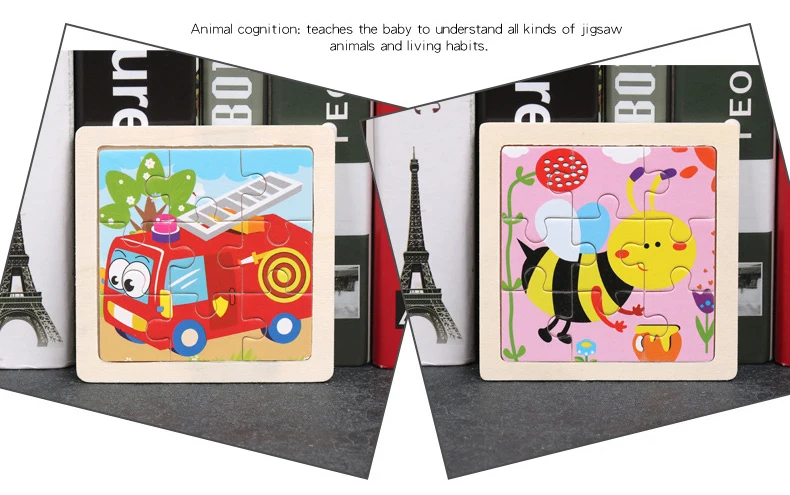 11x11cm Baby Montessori Toys Wooden Puzzle Cartoon Animal Fruit Vehicle 3d Puzzle Game Educational Jigsaw Toys For Children