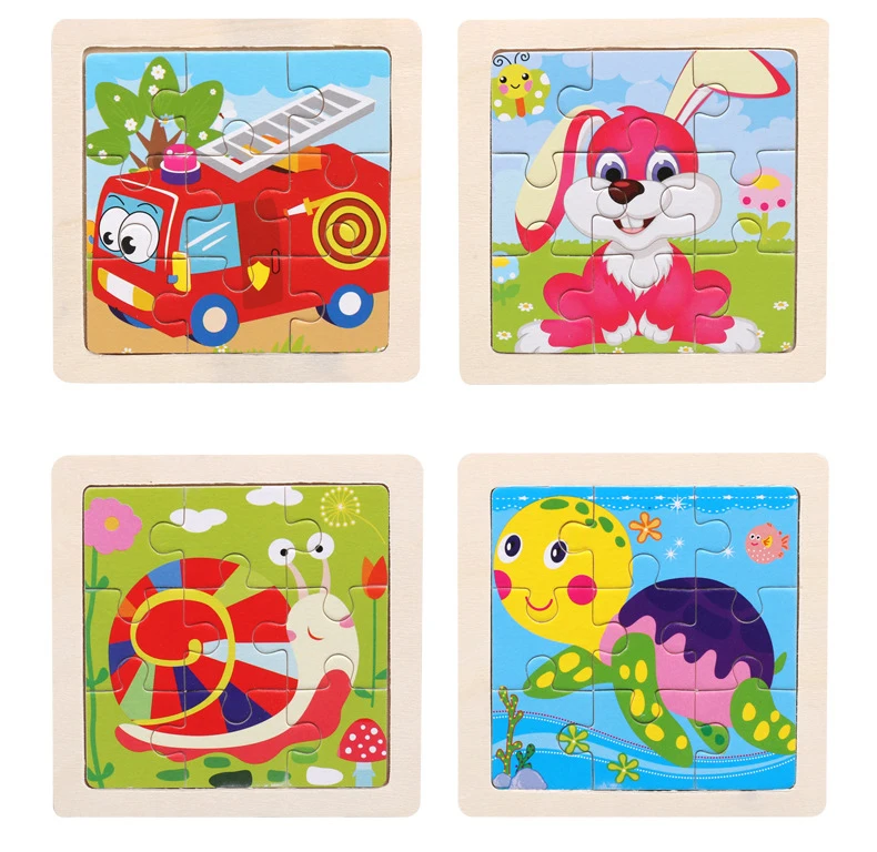 11x11cm Baby Montessori Toys Wooden Puzzle Cartoon Animal Fruit Vehicle 3d Puzzle Game Educational Jigsaw Toys For Children