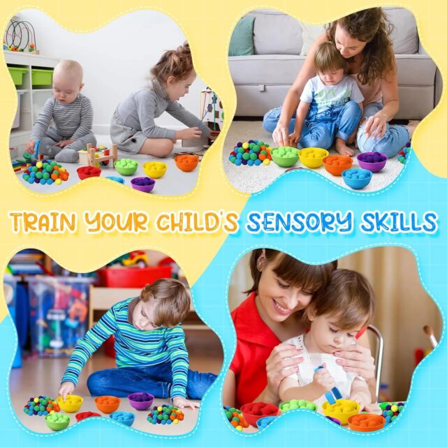 3 year Old  Children's Rainbow Counting Pompoms Toys Sorting Cup Montessori Sensory Toys Preschool Learning Activities Math Toys - Image 4