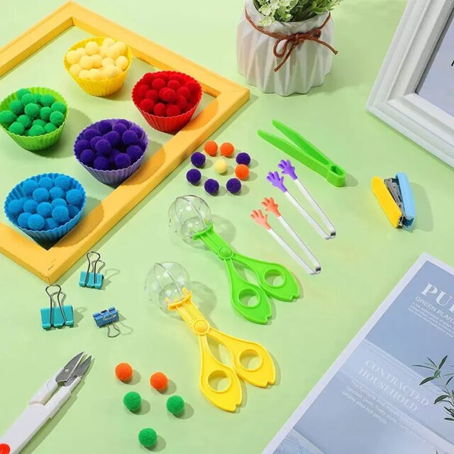 3 year Old  Children's Rainbow Counting Pompoms Toys Sorting Cup Montessori Sensory Toys Preschool Learning Activities Math Toys - Image 2