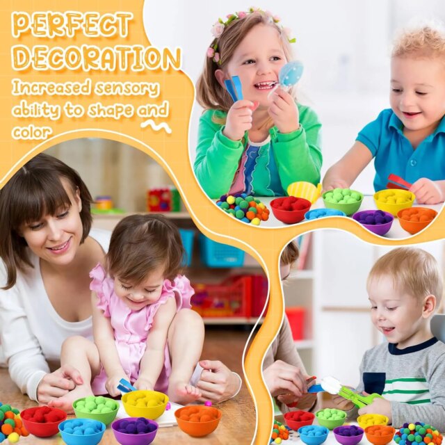 3 year Old  Children's Rainbow Counting Pompoms Toys Sorting Cup Montessori Sensory Toys Preschool Learning Activities Math Toys - Image 5