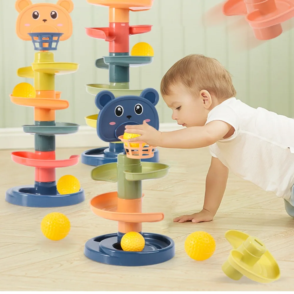 Children Baby Development Sensory Toy Montessori Early Educational Games Stacking Track Baby Toy Rolling Ball Tower