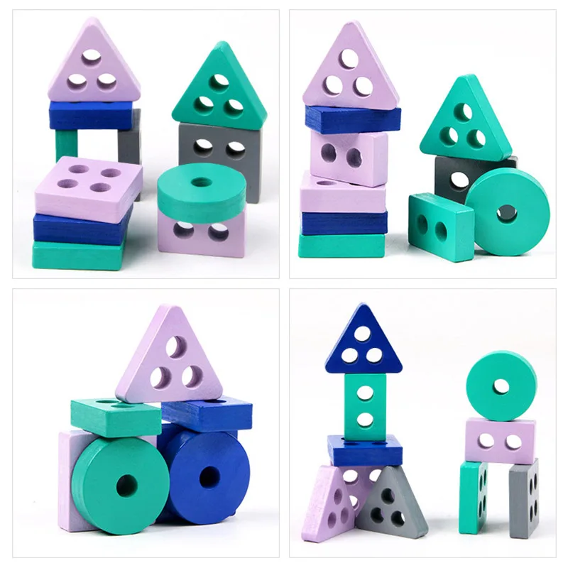 Wooden Montessori Toy Building Blocks Kids Early Learning Educational Toys Color Shape Match Puzzle Toys for Children Boys Girls