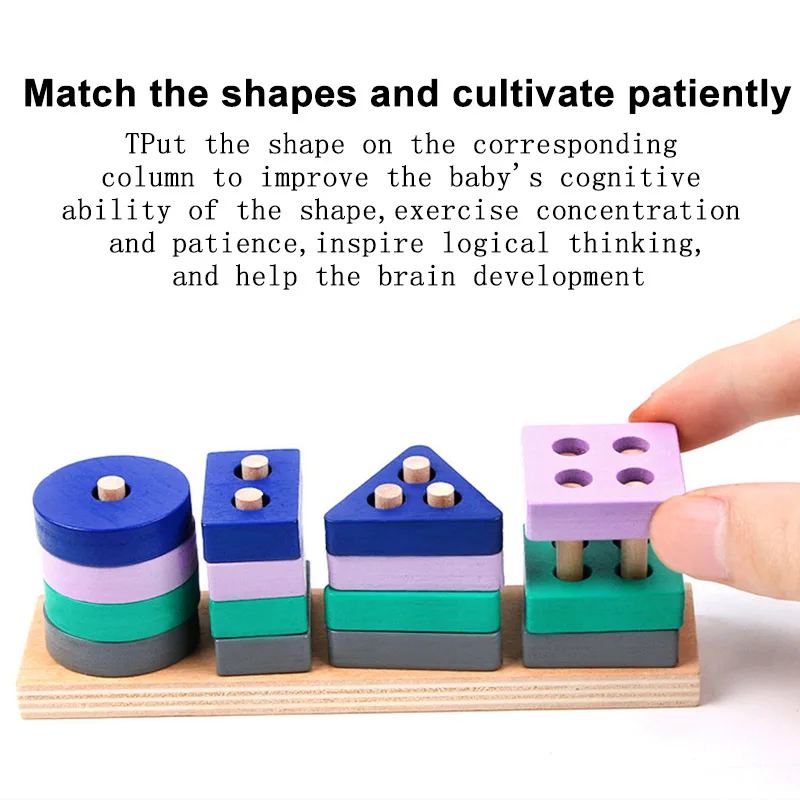 Wooden Montessori Toy Building Blocks Kids Early Learning Educational Toys Color Shape Match Puzzle Toys for Children Boys Girls