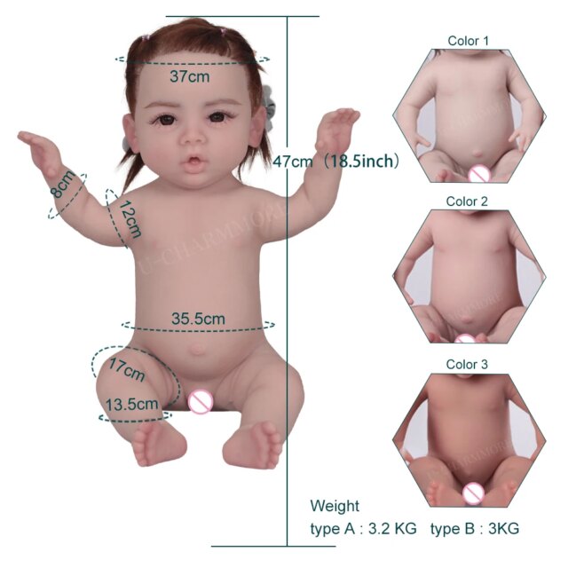 U-charmmore  18.5inch Realistic Bebe Silicone Reborn Baby Doll Bebe Reborn Silicona Realistic Girl Dolls for Children Toys Gift - Image 6