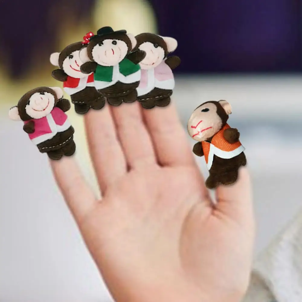 7Pcs Cartoon Animal Monkey Dolls Finger Puppets Set Mini Plush Baby Boys Girls Story Telling Hand Cloth Doll Educational Toys