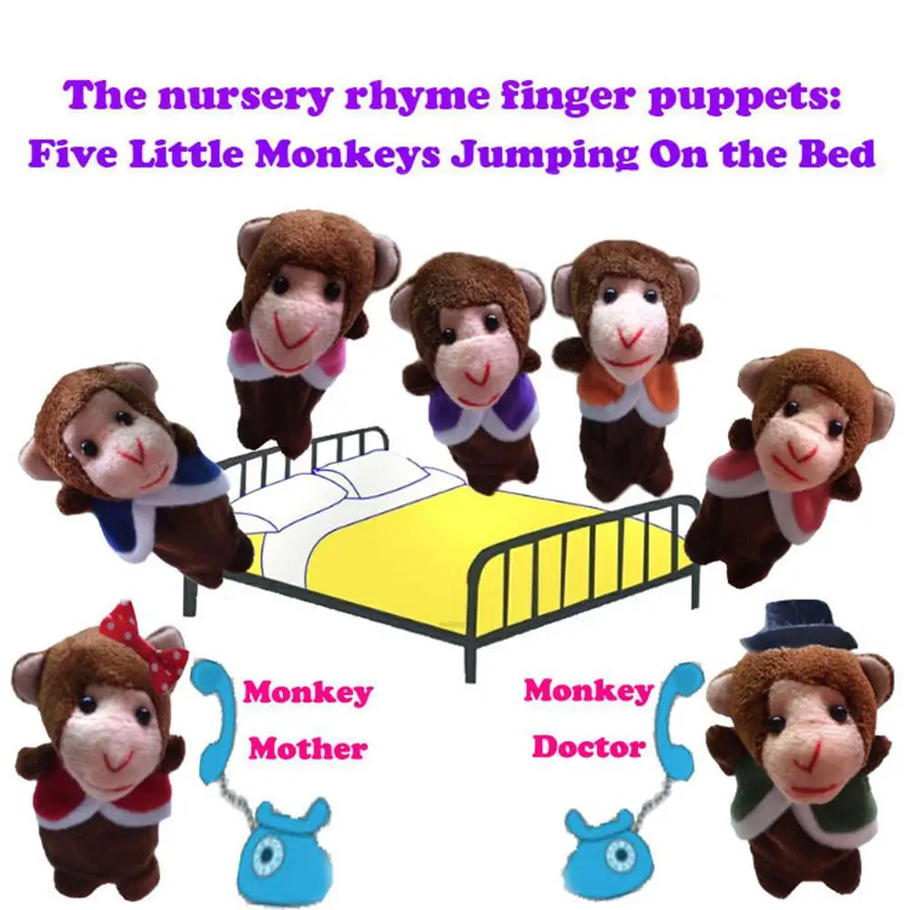 7Pcs Cartoon Animal Monkey Dolls Finger Puppets Set Mini Plush Baby Boys Girls Story Telling Hand Cloth Doll Educational Toys