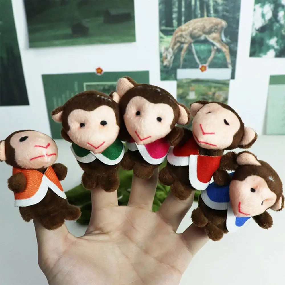 7Pcs Cartoon Animal Monkey Dolls Finger Puppets Set Mini Plush Baby Boys Girls Story Telling Hand Cloth Doll Educational Toys