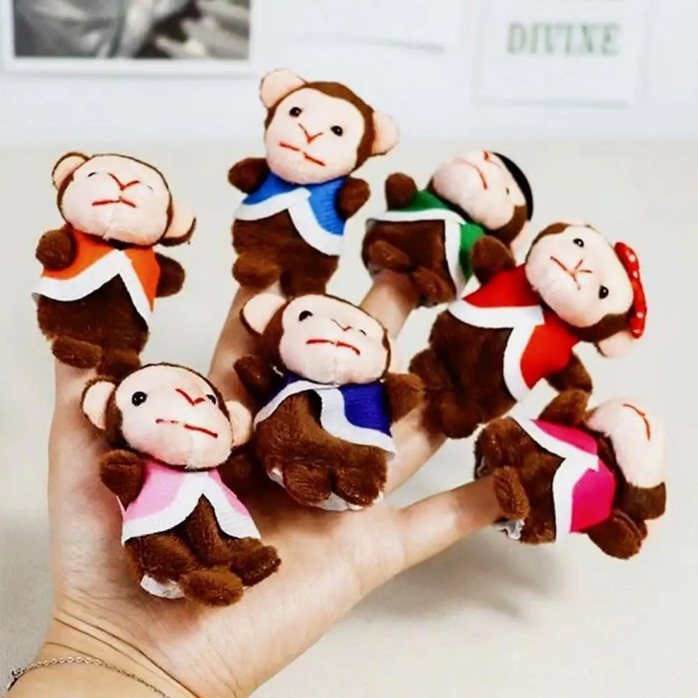 7Pcs Cartoon Animal Monkey Dolls Finger Puppets Set Mini Plush Baby Boys Girls Story Telling Hand Cloth Doll Educational Toys