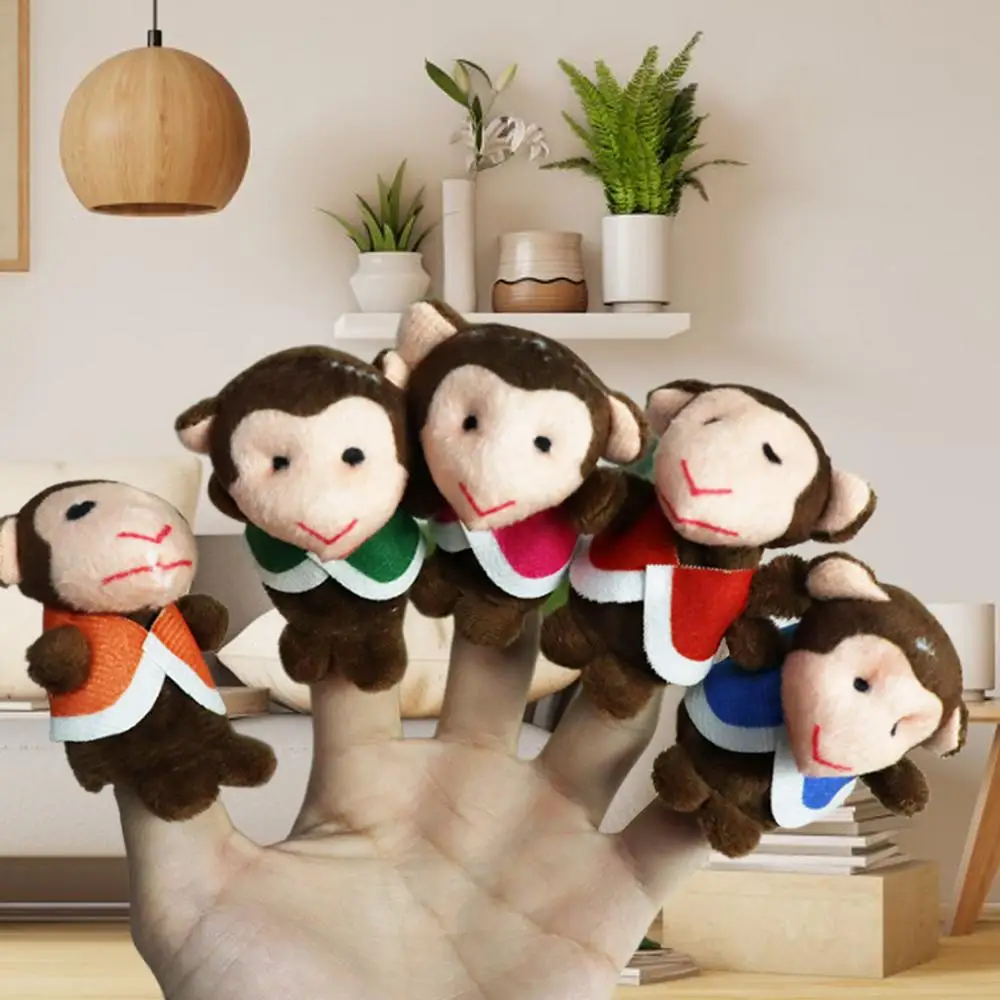 7Pcs Cartoon Animal Monkey Dolls Finger Puppets Set Mini Plush Baby Boys Girls Story Telling Hand Cloth Doll Educational Toys