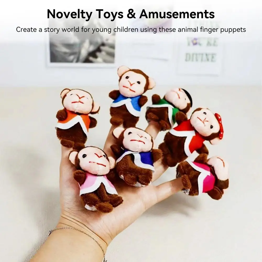 7Pcs Cartoon Animal Monkey Dolls Finger Puppets Set Mini Plush Baby Boys Girls Story Telling Hand Cloth Doll Educational Toys