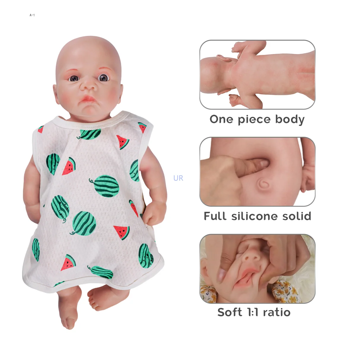 17.5 inch 45cm Full Body Solid Silicone Reborn Doll Realistic Feel Handmade Rebirth Doll Simulation Collector Kid Toy ﻿