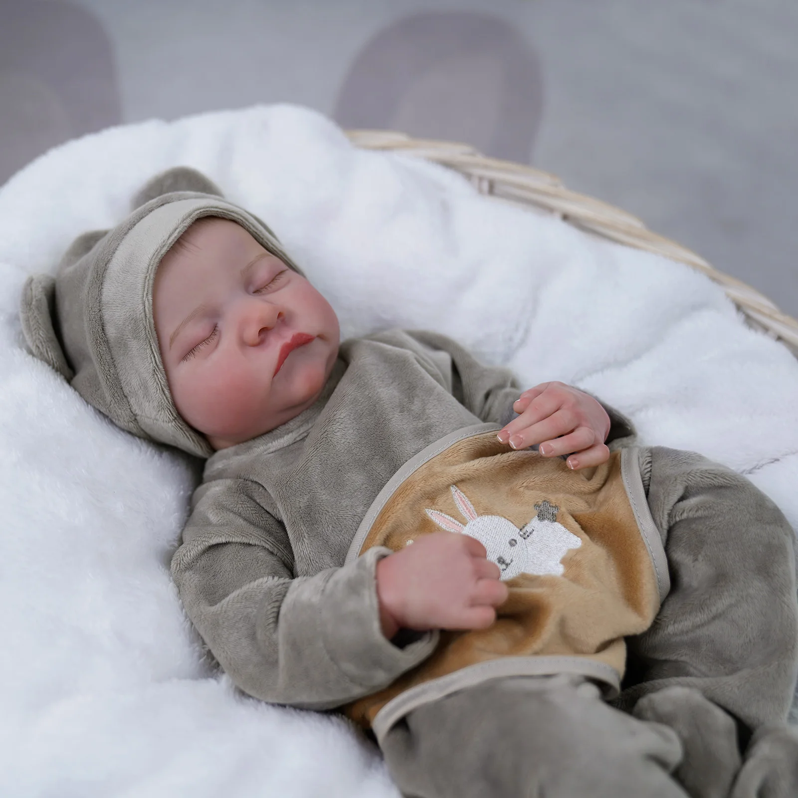 Risbecko 43CM Levi Newborn Baby Doll Reborn Sleeping Soft Silicone Flexible 3D Skin Tone with Visible Veins Hand Paint Hair Doll