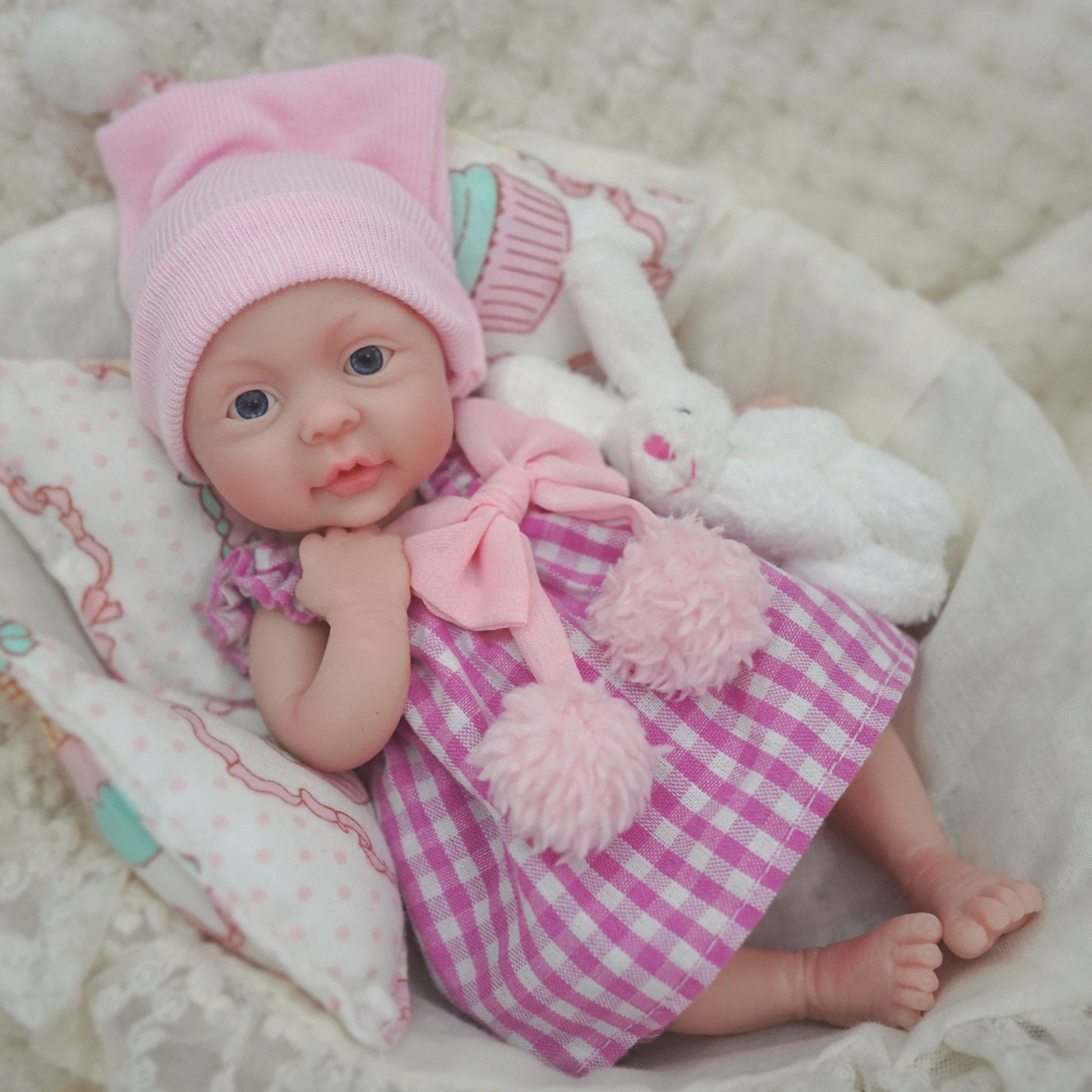 Reborn Baby Doll - 7 Inch Mini Silicone Realistic Newborn Baby Doll, Washable Baby with Feeding Kit-Pink