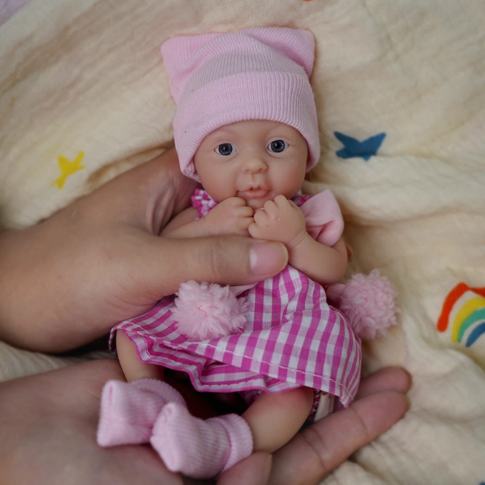 Reborn Baby Doll - 7 Inch Mini Silicone Realistic Newborn Baby Doll, Washable Baby with Feeding Kit-Pink