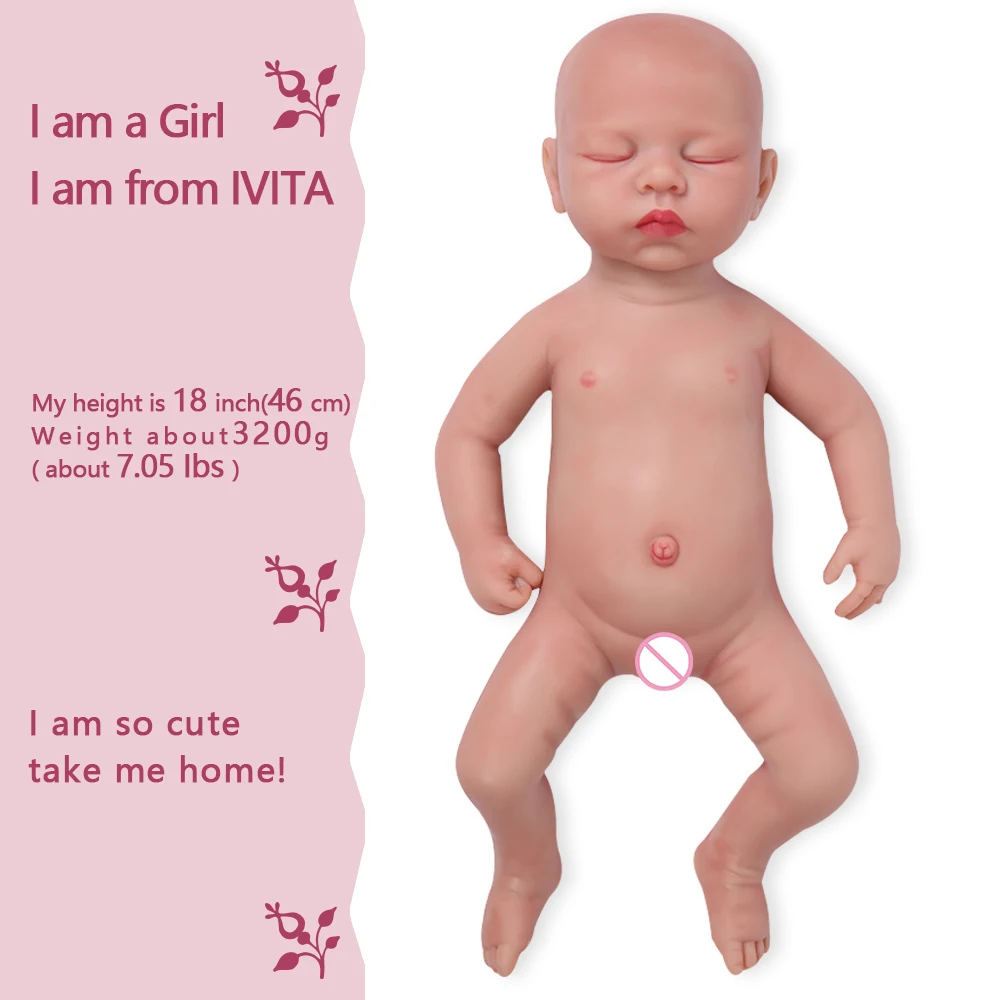 IVITA WG1507 46cm 3.2kg Girl Eyes Closed High Quality Full Body Silicone Alive Reborn Dolls Baby  juguetes boneca With Clothes