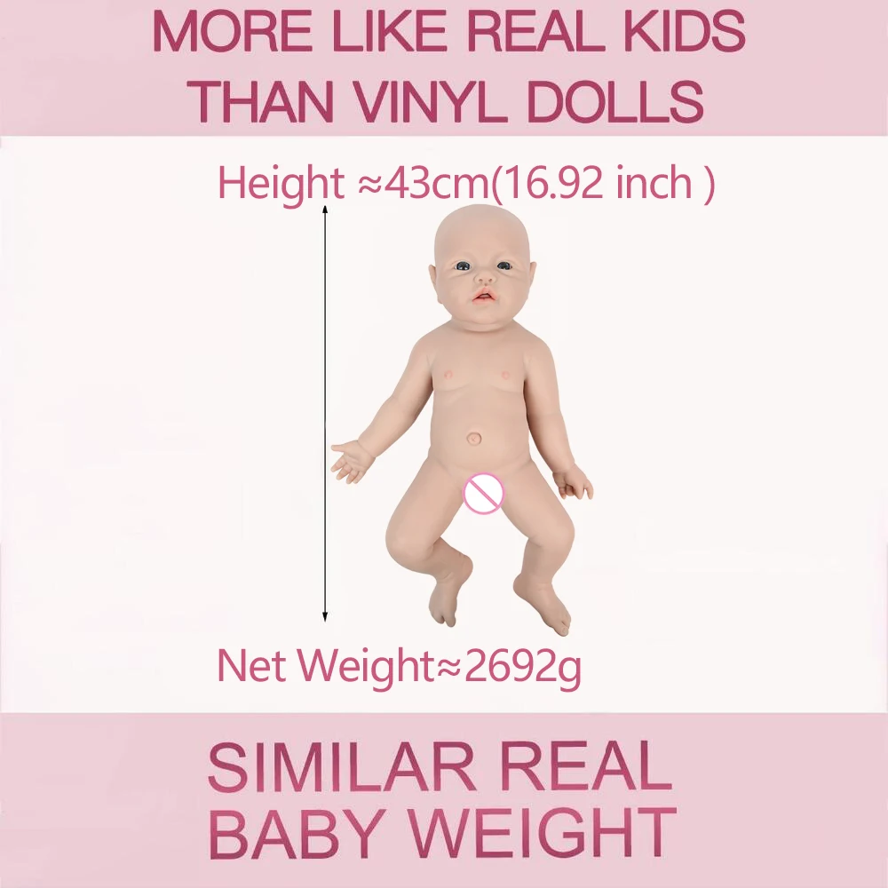 IVITA WG1526 43cm 2.69kg 100% Full Body Silicone Reborn Baby Girl Doll  Realistic Dolls Unpainted DIY Blank Babe Children Toys