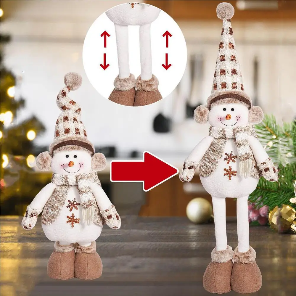 Standing Christmas Doll Telescopic Reusable Plush Figurine Christmas Decorations For Front Door Couch Fireplace Bedroom