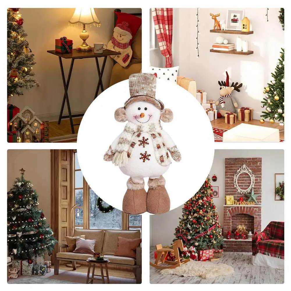 Standing Christmas Doll Telescopic Reusable Plush Figurine Christmas Decorations For Front Door Couch Fireplace Bedroom