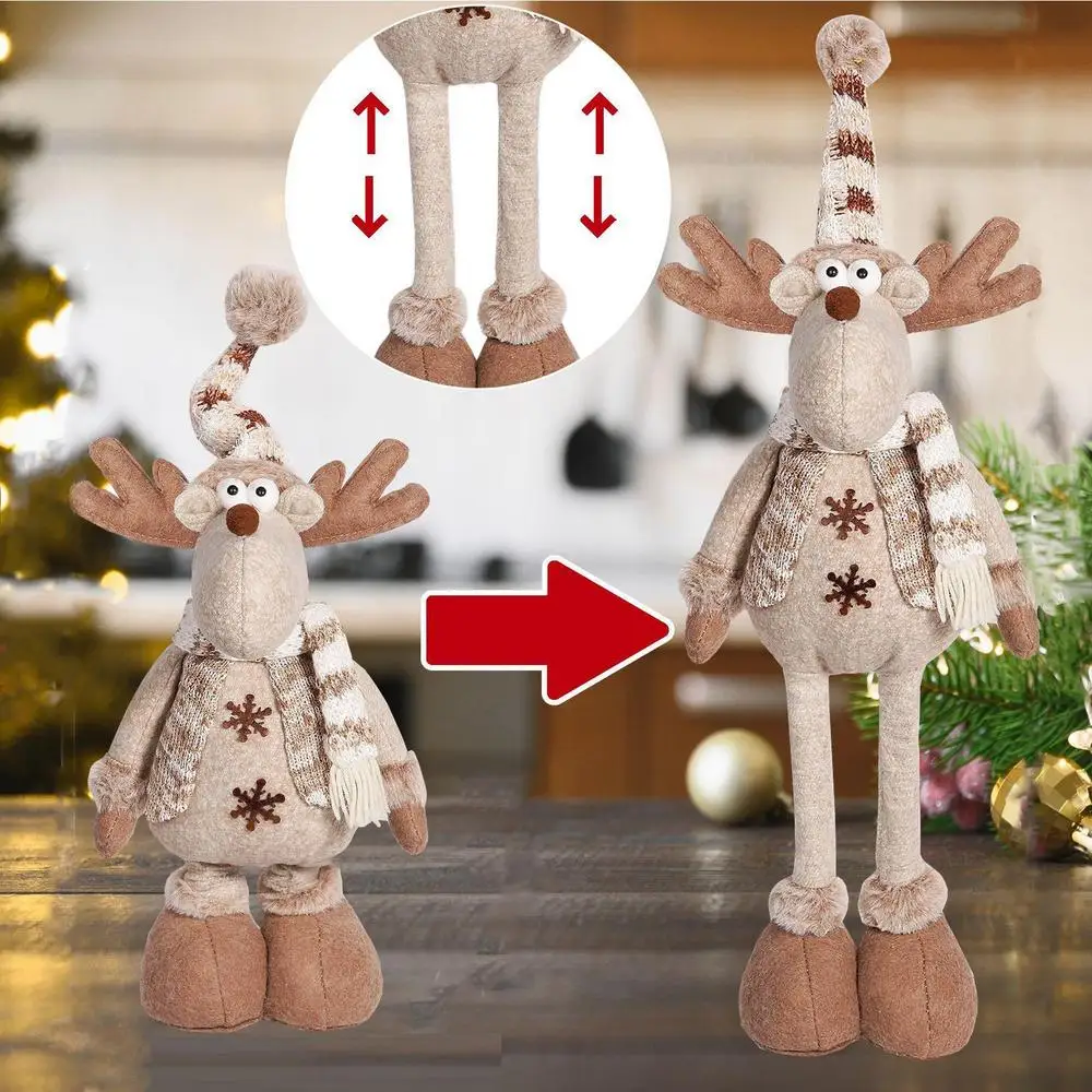 Standing Christmas Doll Telescopic Reusable Plush Figurine Christmas Decorations For Front Door Couch Fireplace Bedroom