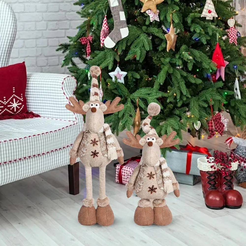 Standing Christmas Doll Telescopic Reusable Plush Figurine Christmas Decorations For Front Door Couch Fireplace Bedroom