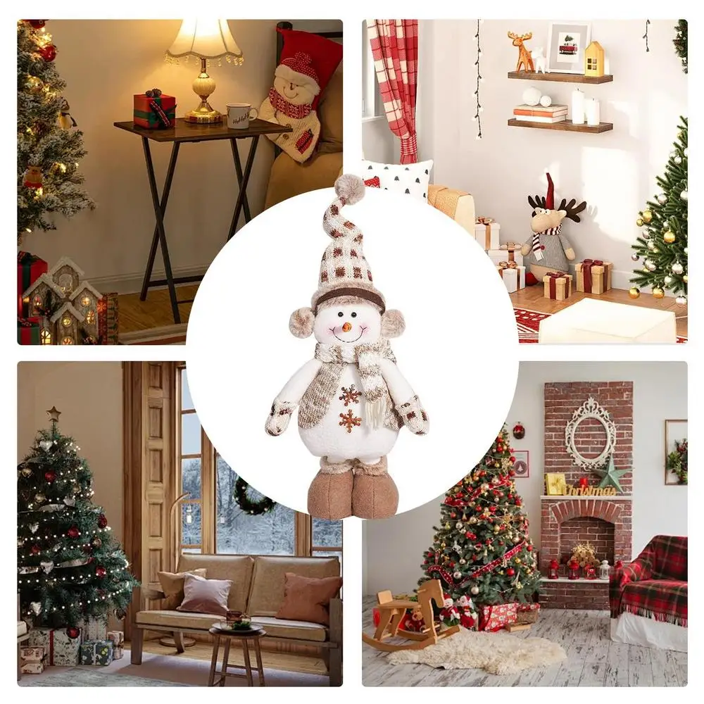 Standing Christmas Doll Telescopic Reusable Plush Figurine Christmas Decorations For Front Door Couch Fireplace Bedroom