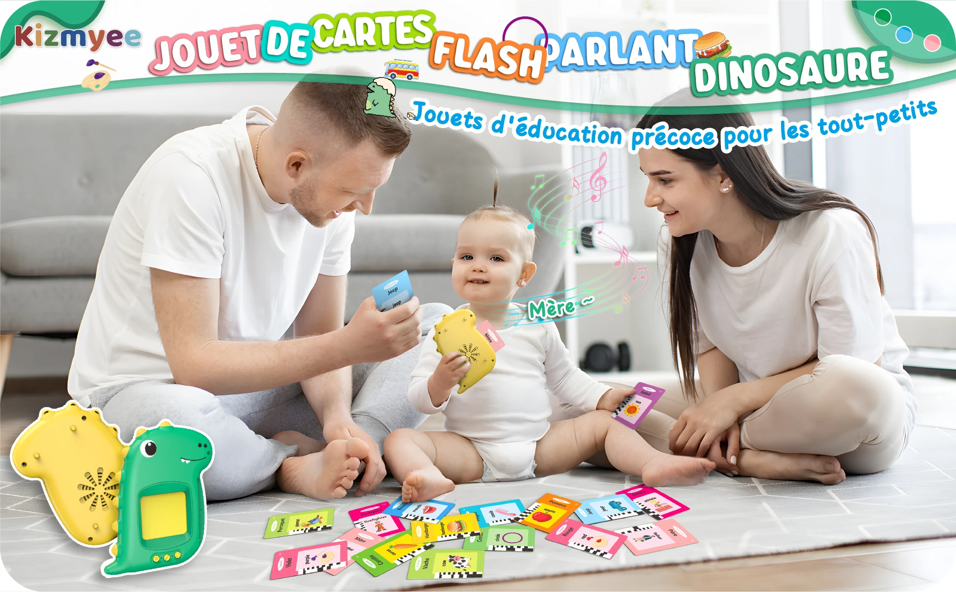 Talking Flash Card Learning Educational Toy, 224 Words 112 Double Sided Dinosaur Montessori Toys, Preschool SensoryToys For Kids