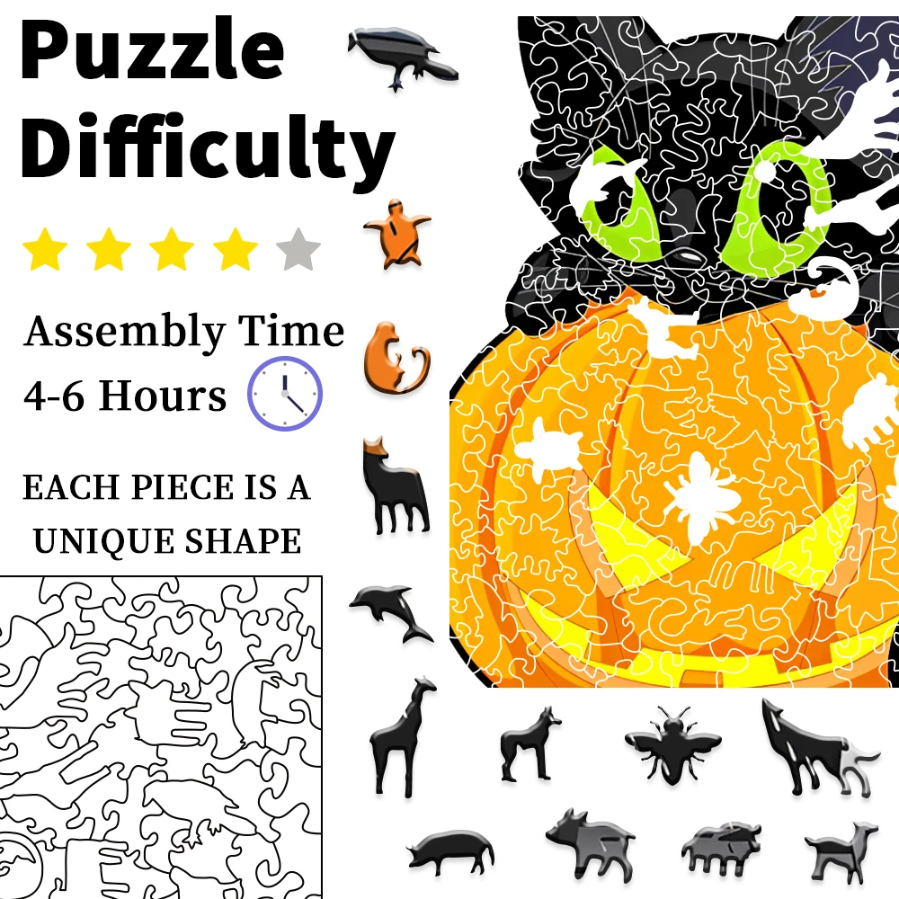 Halloween Pumpkin Ghostwood Puzzle Montessori Fun Intelligence Toy Intelligence Puzzle Adult DIY Handmade Puzzle Toy