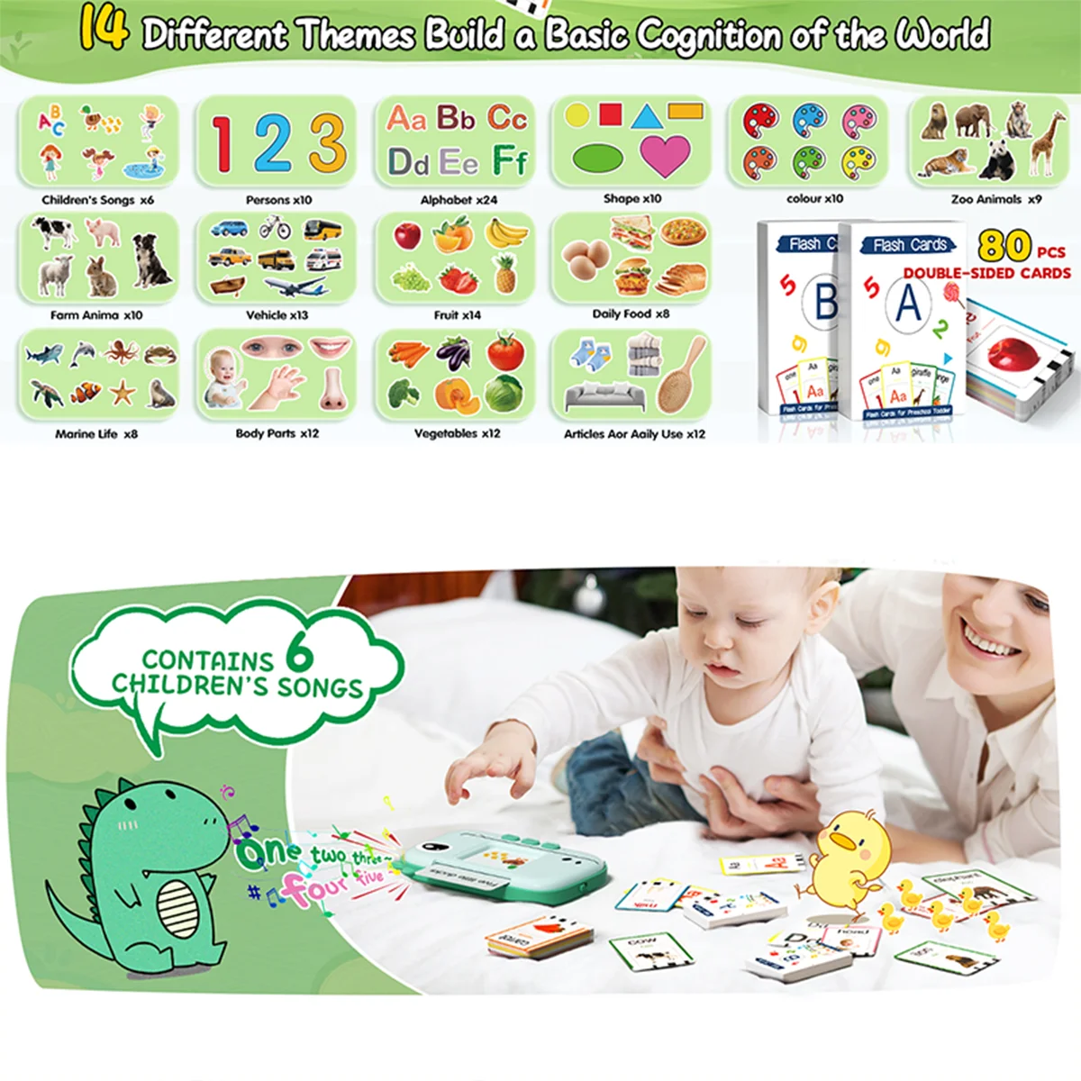 1-3 year old child Talk flash card learning toy, Autism Pocket Speech Therapy, 160 word Montessori toy, Christmas Birthday Gift,