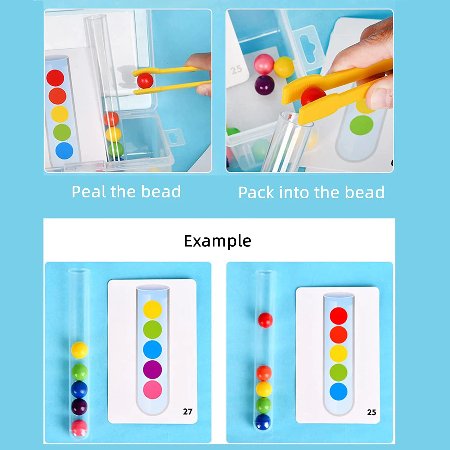 Montessori Clip Beads Test Tube Toy Wooden Fine Motor Skills Training Game Baby Toys Montessori Educational Teaching Aids Toy