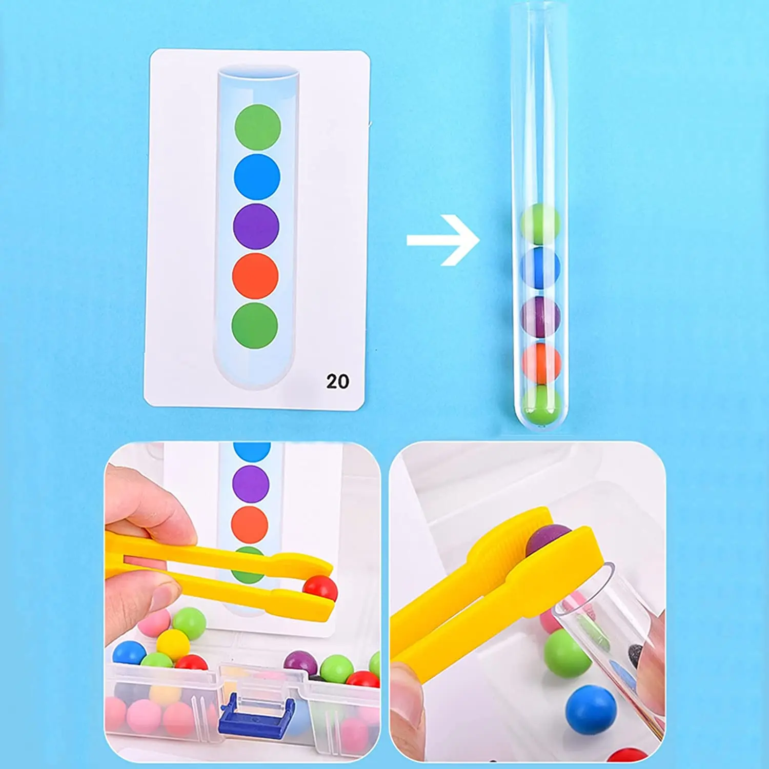 Montessori Clip Beads Test Tube Toy Wooden Fine Motor Skills Training Game Baby Toys Montessori Educational Teaching Aids Toy