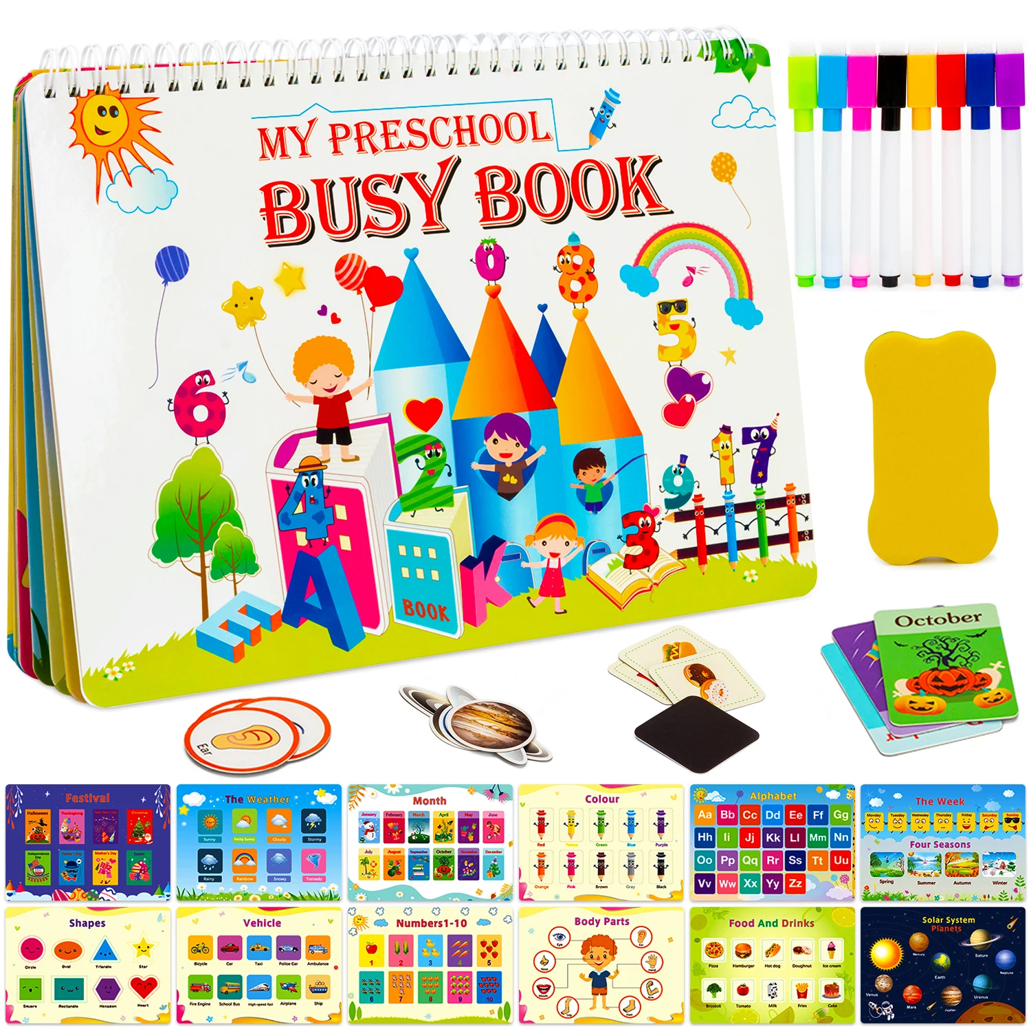 Montessori Baby Busy Book Alphabet Numbers Sticker Quiet Book Baby Early Educational Matching Puzzles Game Learning Toy for Kids