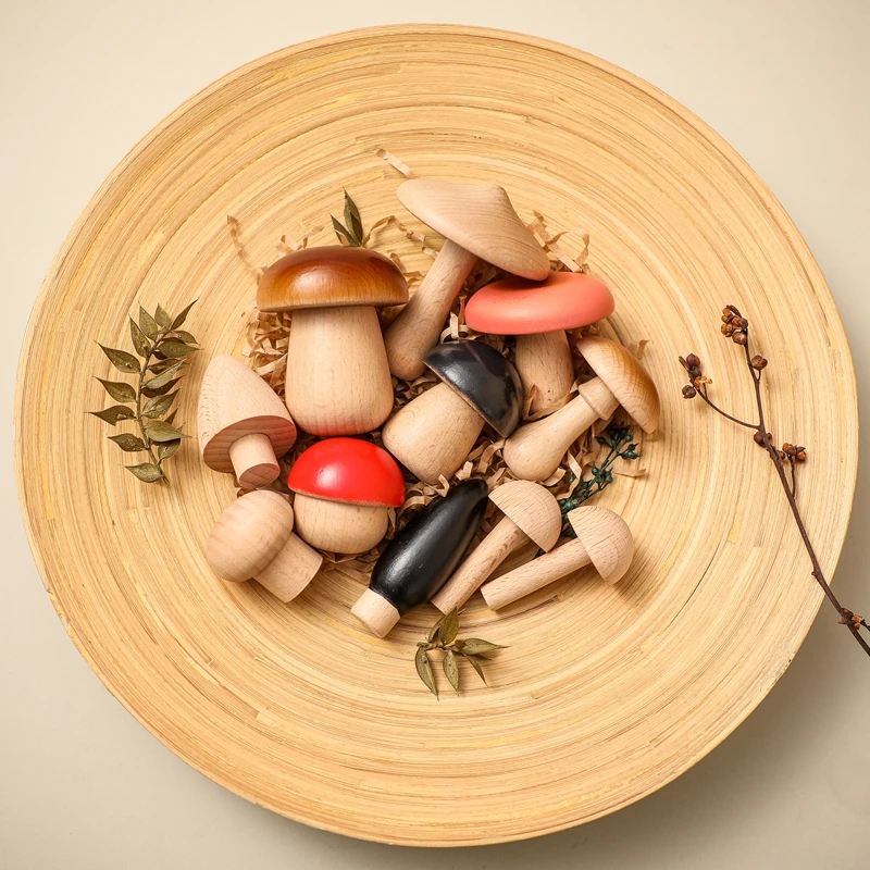 11PCS Baby Wooden Colorful Mushroom Block Toys Montessori Sorting Matching Game Educational Toys Baby Room Decoration Baby Gifts