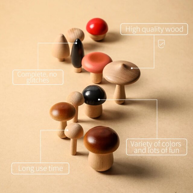 11PCS Baby Wooden Colorful Mushroom Block Toys Montessori Sorting Matching Game Educational Toys Baby Room Decoration Baby Gifts - Image 3
