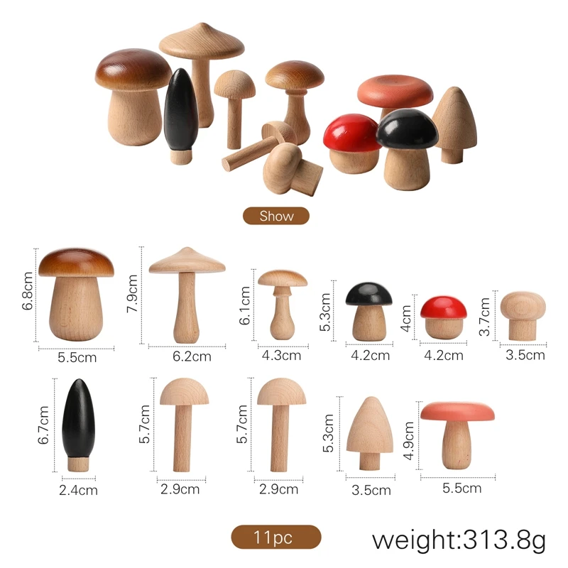 11PCS Baby Wooden Colorful Mushroom Block Toys Montessori Sorting Matching Game Educational Toys Baby Room Decoration Baby Gifts