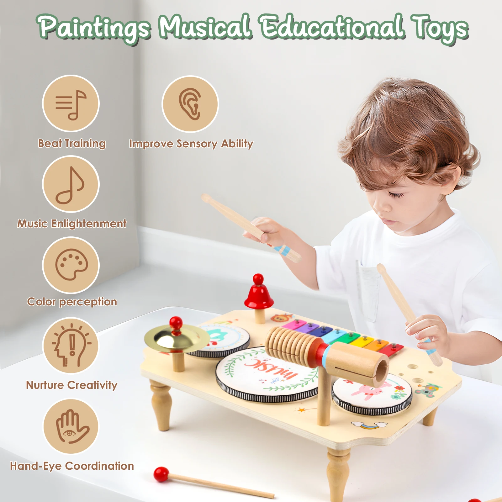 Children's Drum Kit, Multi-in-1 Musical Instruments Children From 1 2 3 Years With Xylophone, Montessori Baby Toy, Children's To