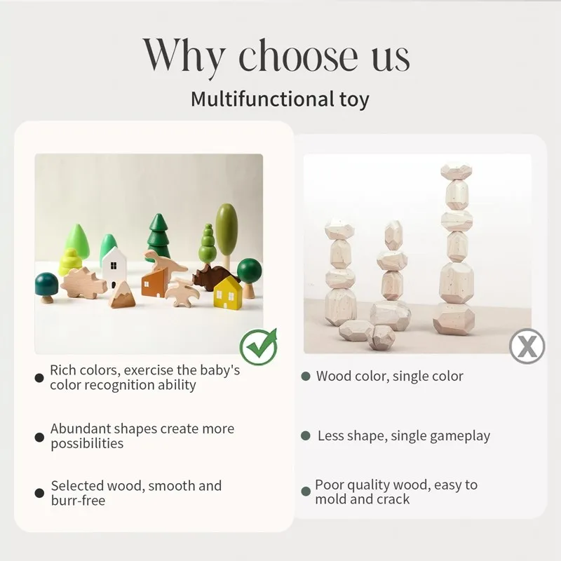 Wooden Building Block Toy for Kids Dinosaur Natural Simulation Tree DIY Coloring Stacking Educational Toy Montessori Puzzle Game