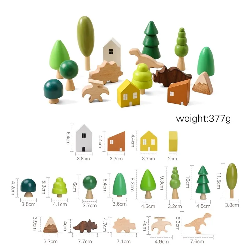 Wooden Building Block Toy for Kids Dinosaur Natural Simulation Tree DIY Coloring Stacking Educational Toy Montessori Puzzle Game