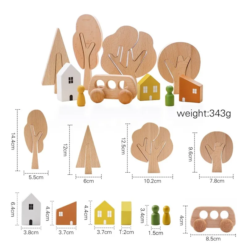 Wooden Building Block Toy for Kids Dinosaur Natural Simulation Tree DIY Coloring Stacking Educational Toy Montessori Puzzle Game