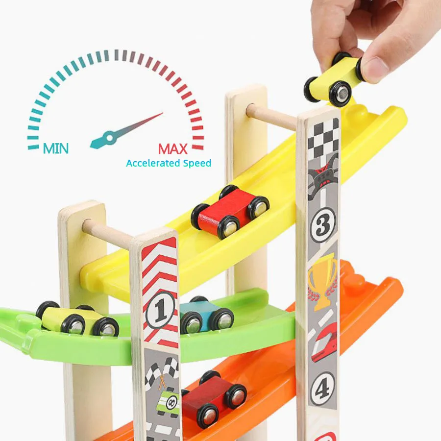 7 Track Wooden Ramp Racing Toddler Toys Car Set Montessori Educational Game Mini Inertia Slide Roller Coaster Christmas Gifts